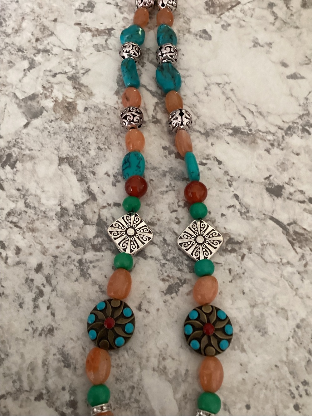 Artisan Handcrafted Turquoise & Orange Beaded Pendant Necklace - Picture 7 of 10